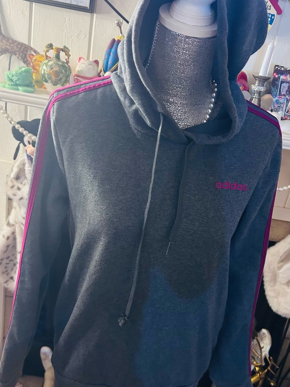 adidas Dark Gray Hoodie Sweater with Pink Trim